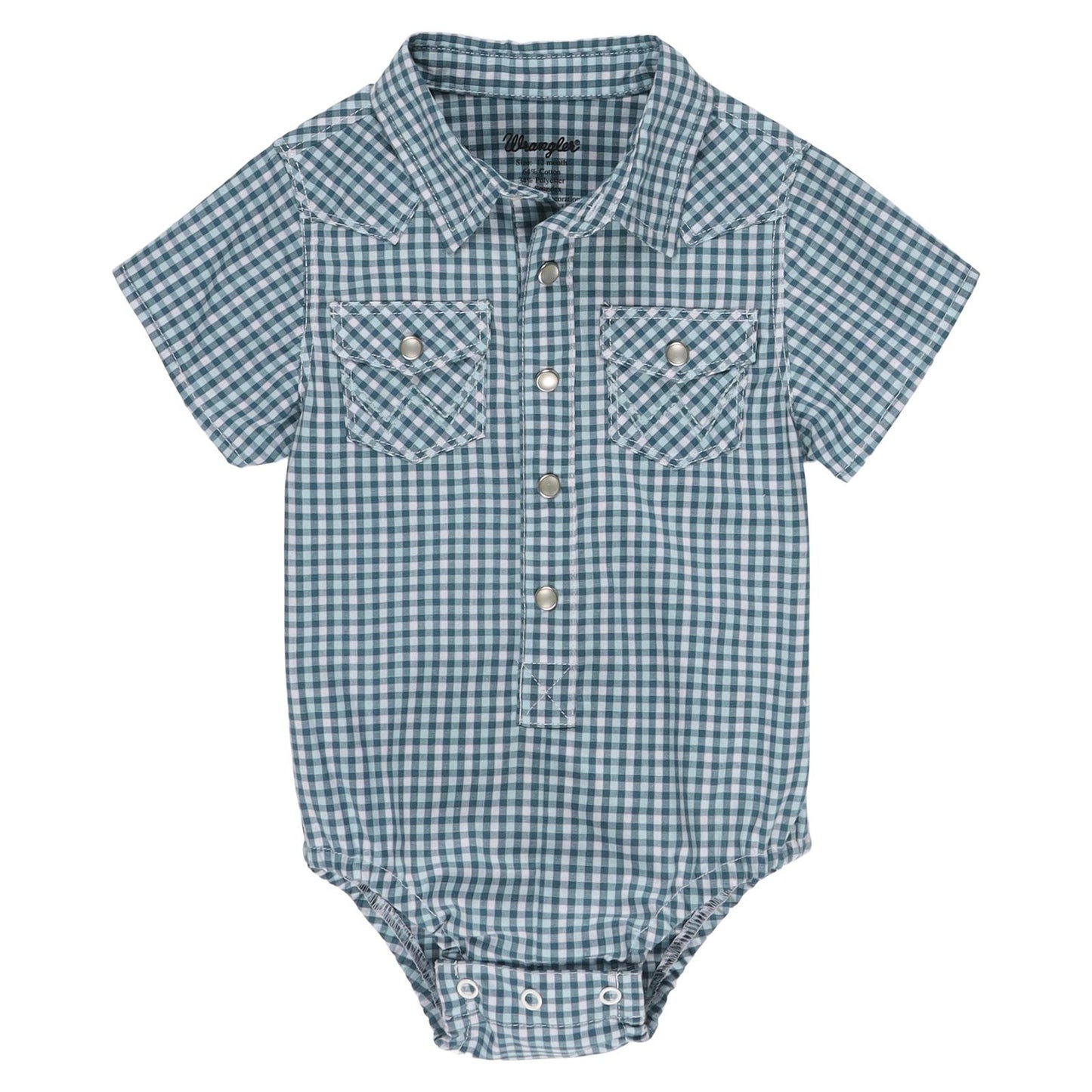 The Boys Adriatic Teal Plaid Short Sleeve Snap Onesie