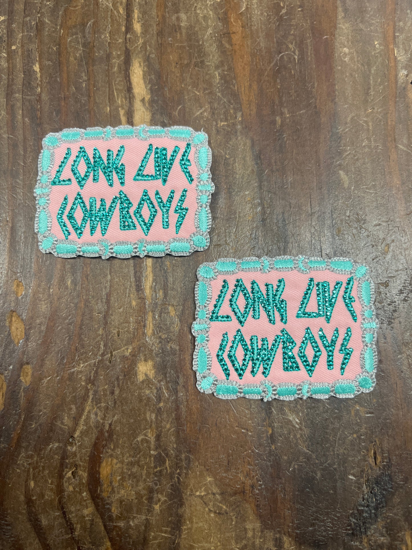 Turquoise and Grey Long Live Cowboys Rhinestone Patch