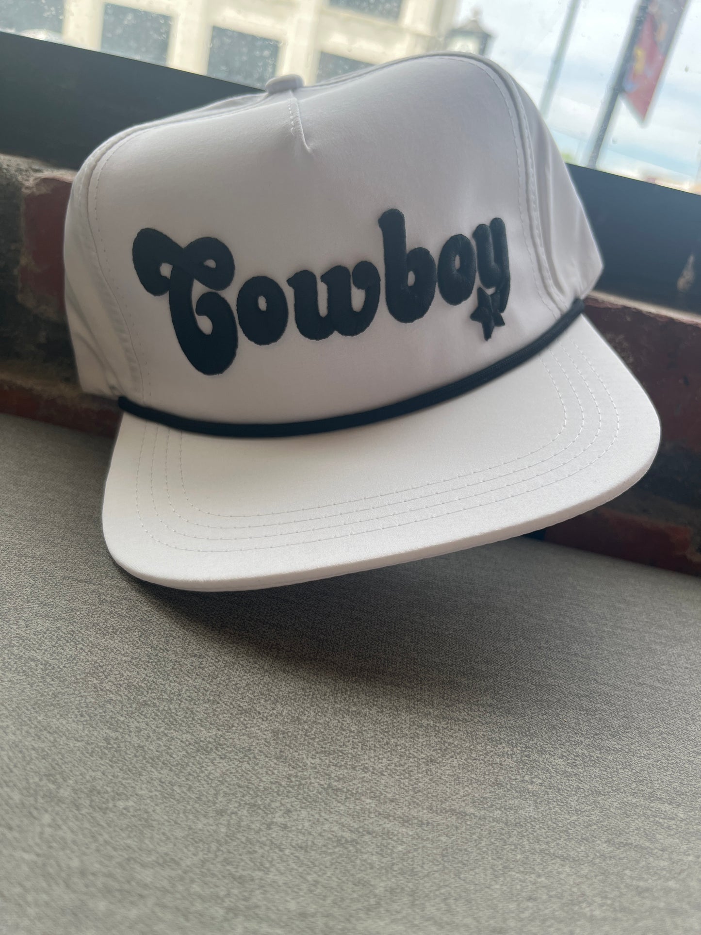 The White and Black "Cowboy" Embroidered Hat (Adult)