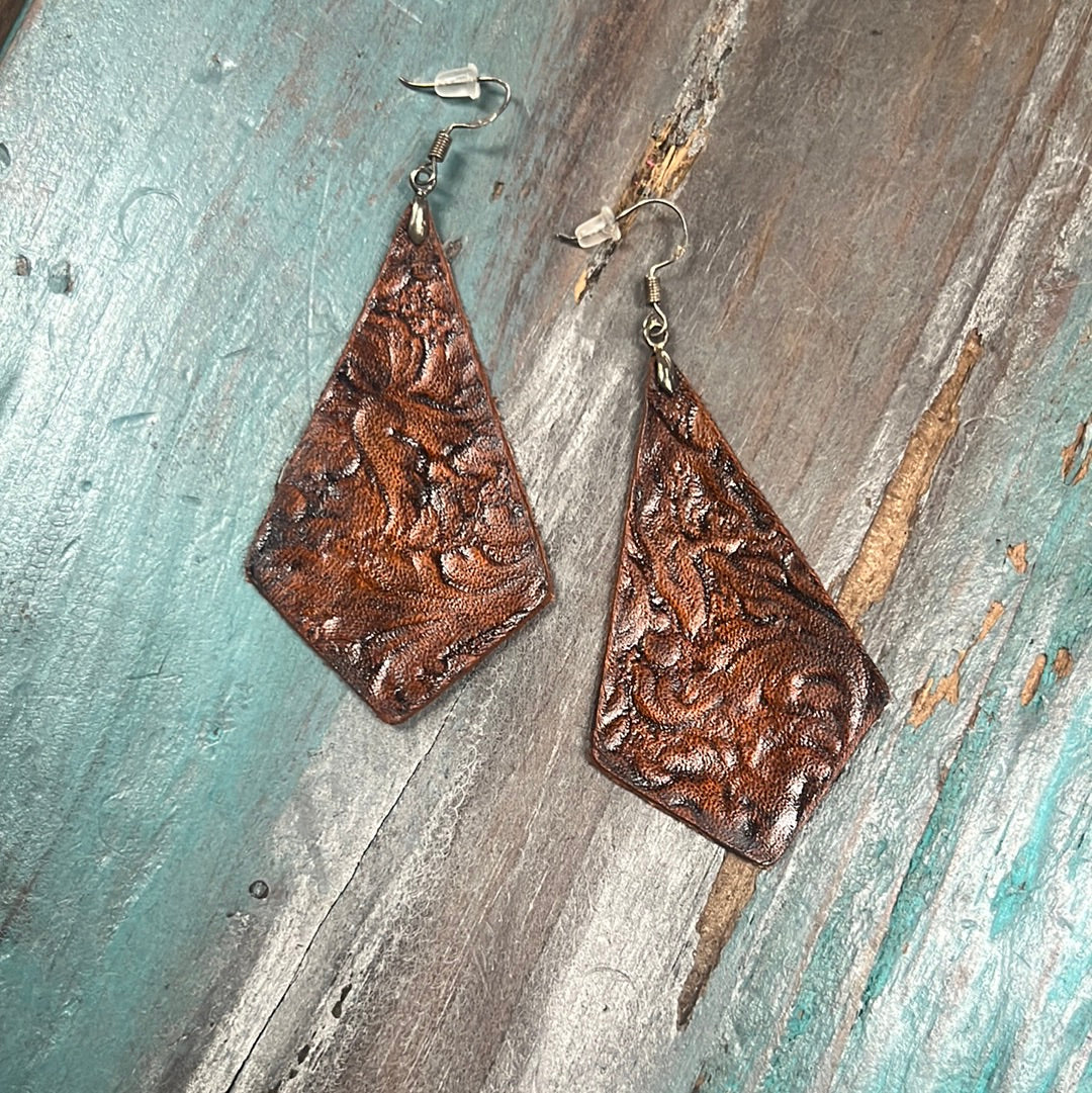 The Tooled Diamond Leather Earrings