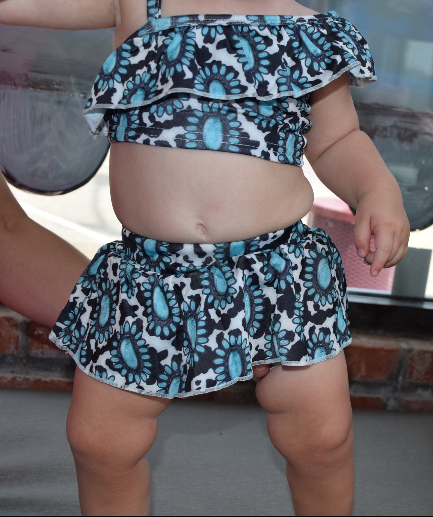 Girls Turquoise Squash Blossom Swimsuit