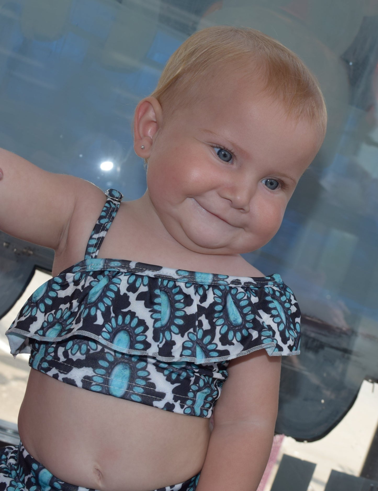 Girls Turquoise Squash Blossom Swimsuit