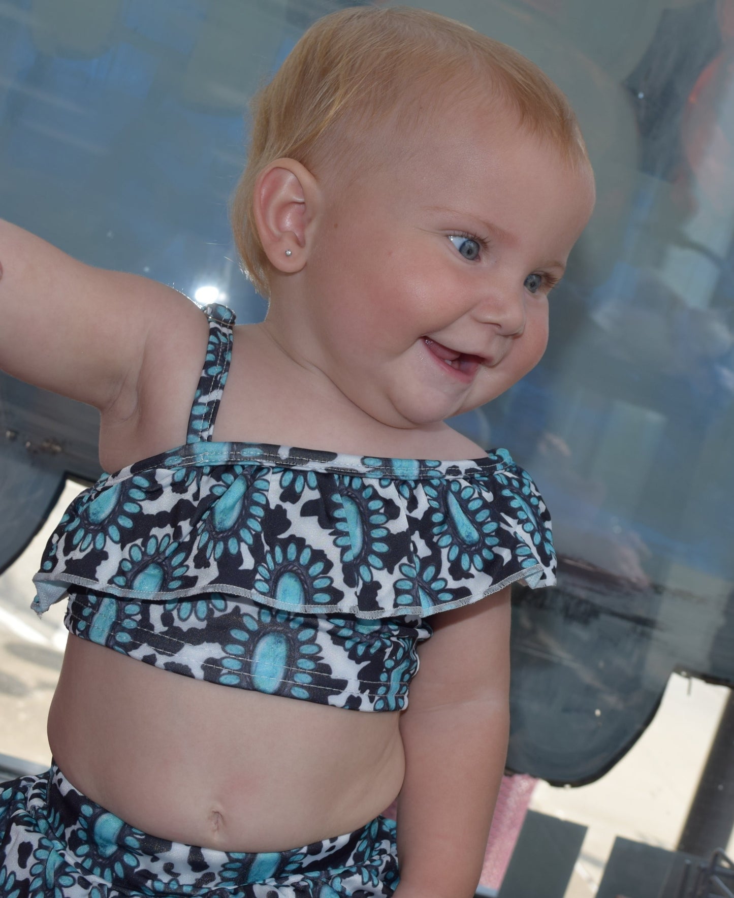 Girls Turquoise Squash Blossom Swimsuit