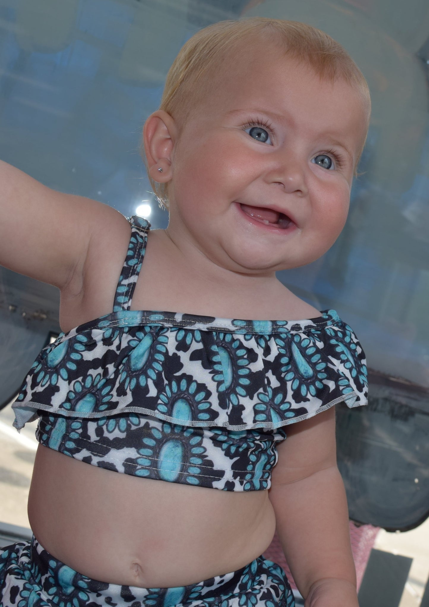 Girls Turquoise Squash Blossom Swimsuit