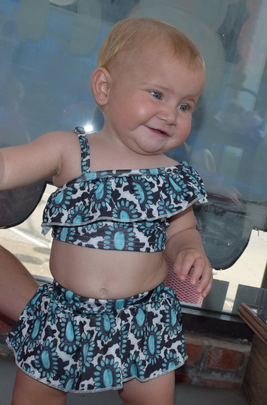 Girls Turquoise Squash Blossom Swimsuit