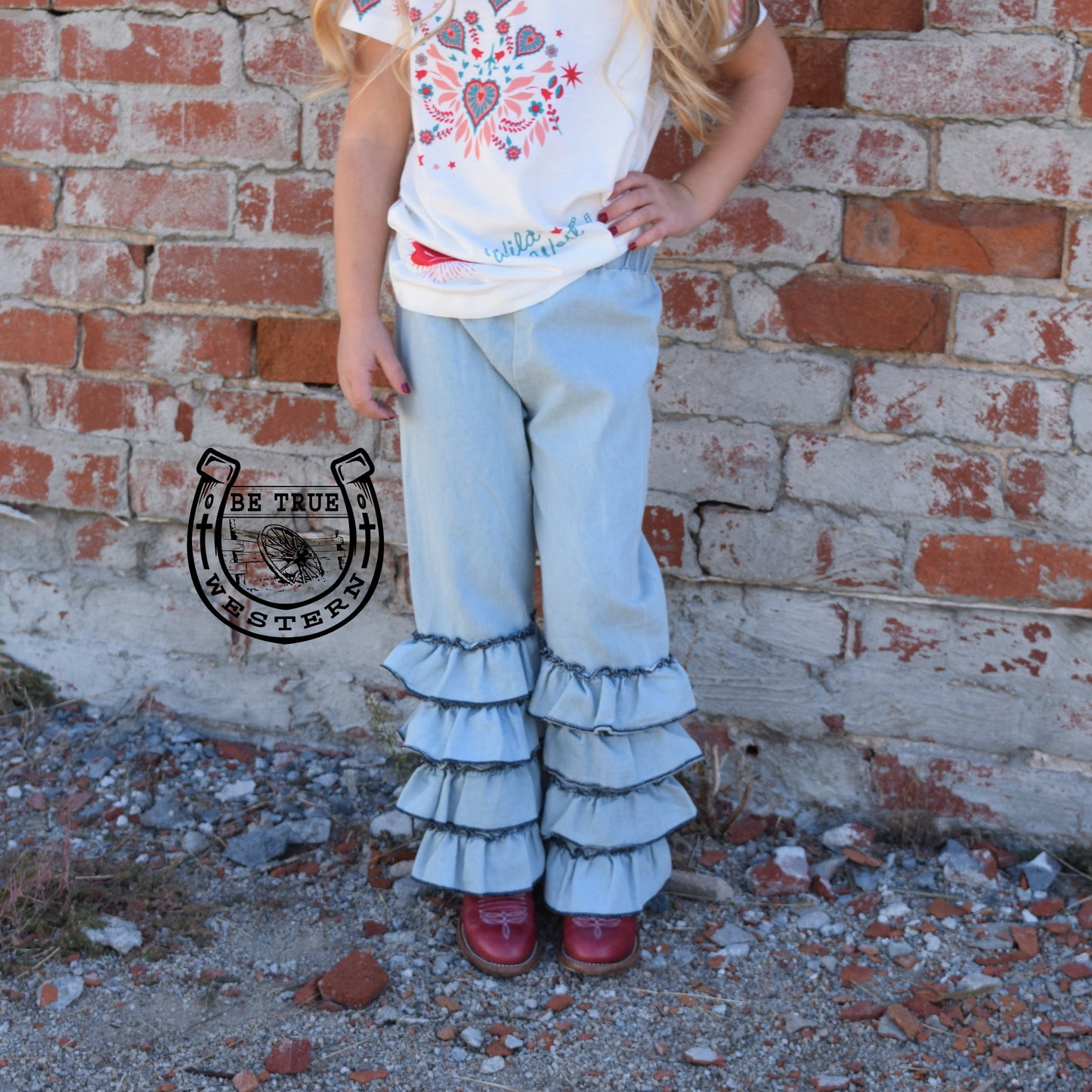 Western Cutie Layered Denim Flare Pants