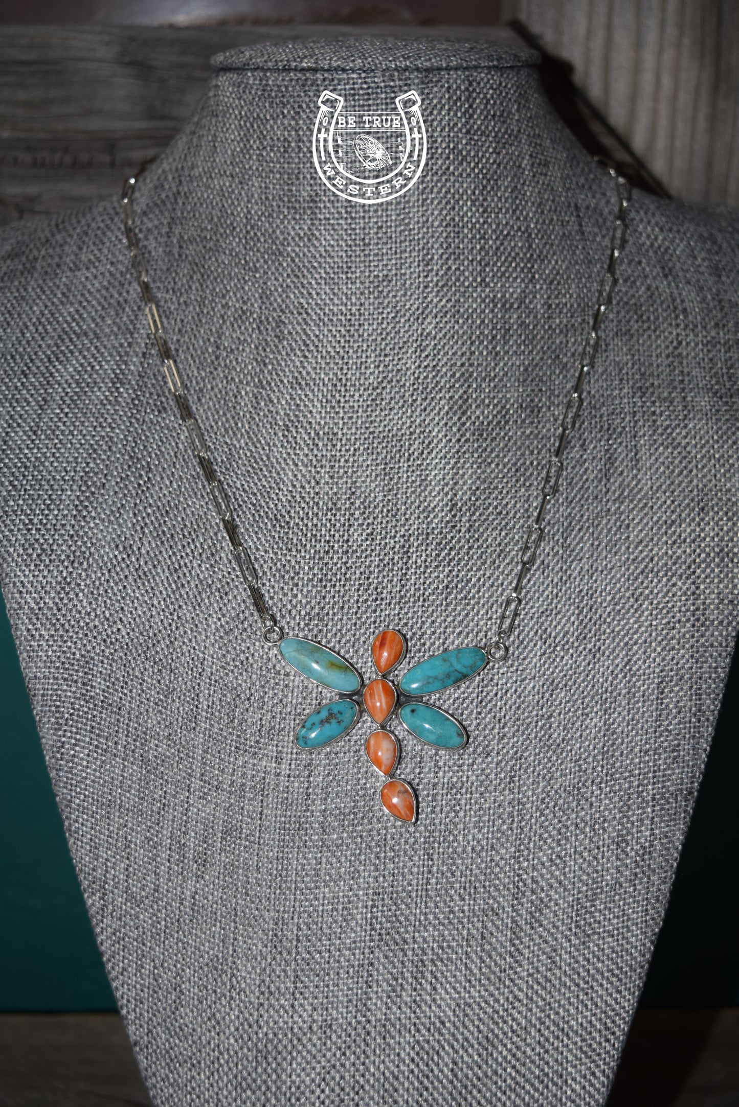 The Dragon Fly Orange and Turquoise Sterling Silver Necklace