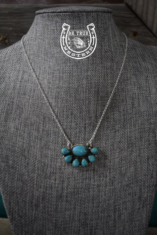 The Turquoise Half Cluster Sterling Silver Necklace