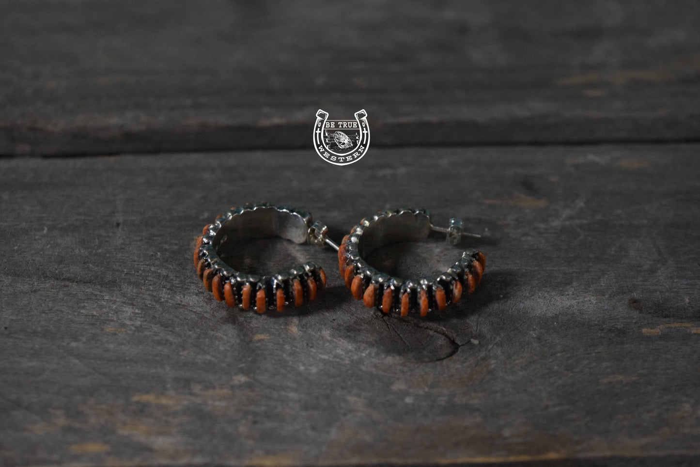 The Red-Orange Circular Sterling Silver Earrings