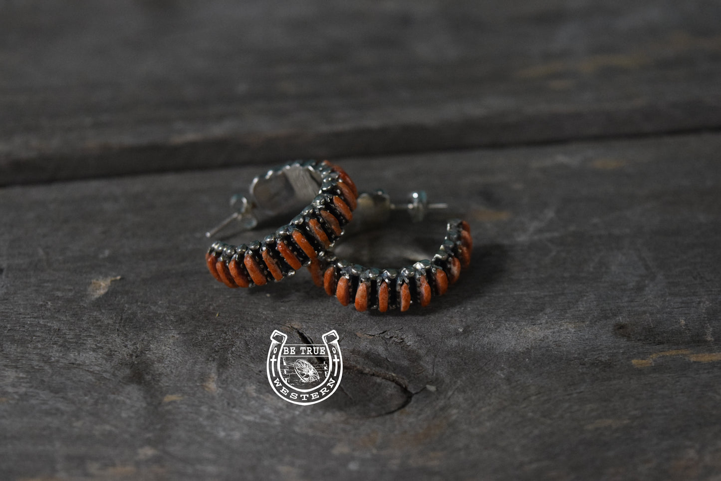 The Red-Orange Circular Sterling Silver Earrings