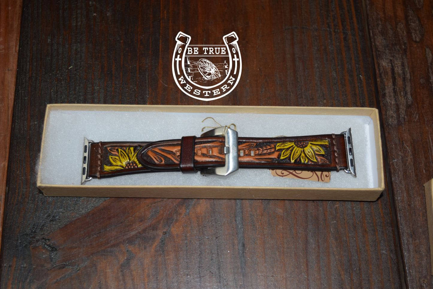 Leather Tapered Sunflower Apple Watch Band