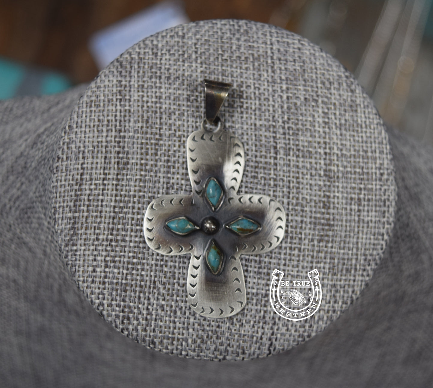 The Turquoise Matte Oxidized Cross Pendant