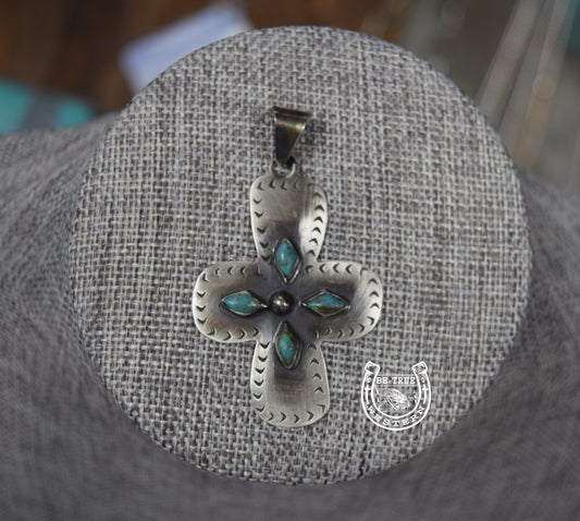 The Turquoise Matte Oxidized Cross Pendant