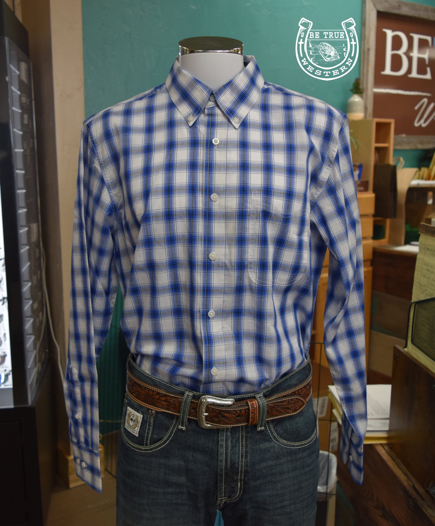 The Wrangler Riata Long Sleeve Shirt (Blue Plaid)