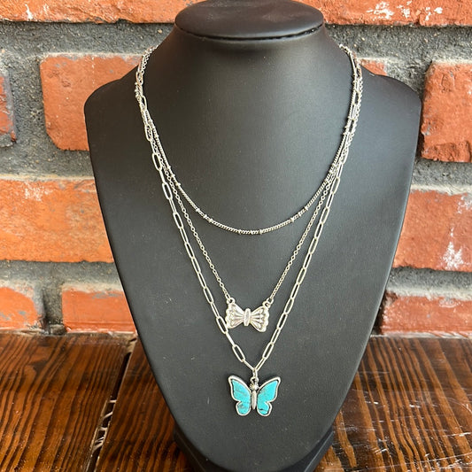 The Three Strand Turquoise Butterfly Necklace