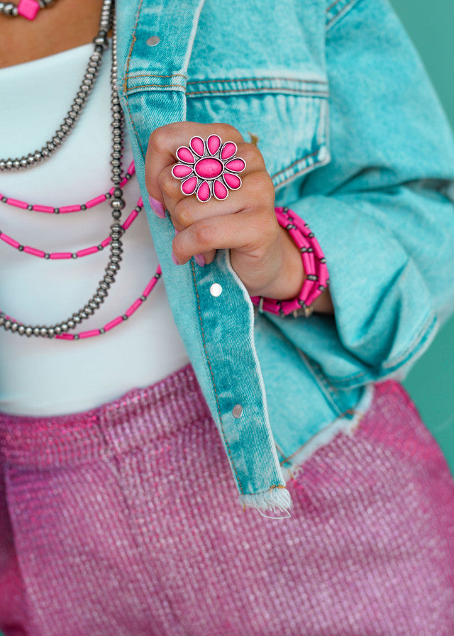 The Pink Flower Cluster Ring