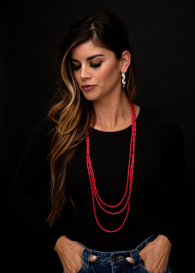 The Three Strand Red Tube Necklace