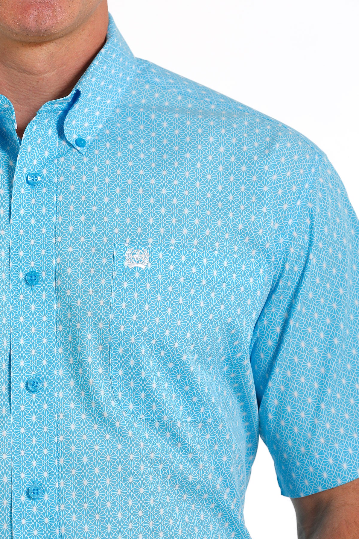 Cinch Short Sleeve Baby Blue Button Up