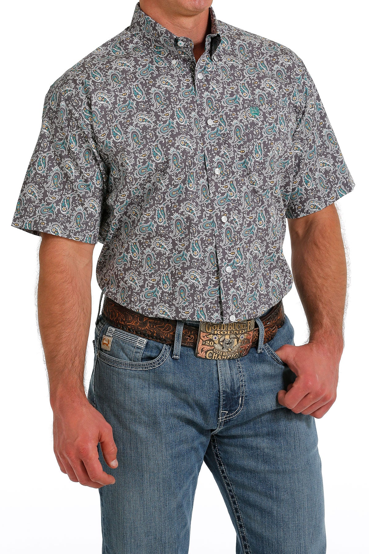 Men's Cinch Paisley Grey/Turquoise Button Down Shirt