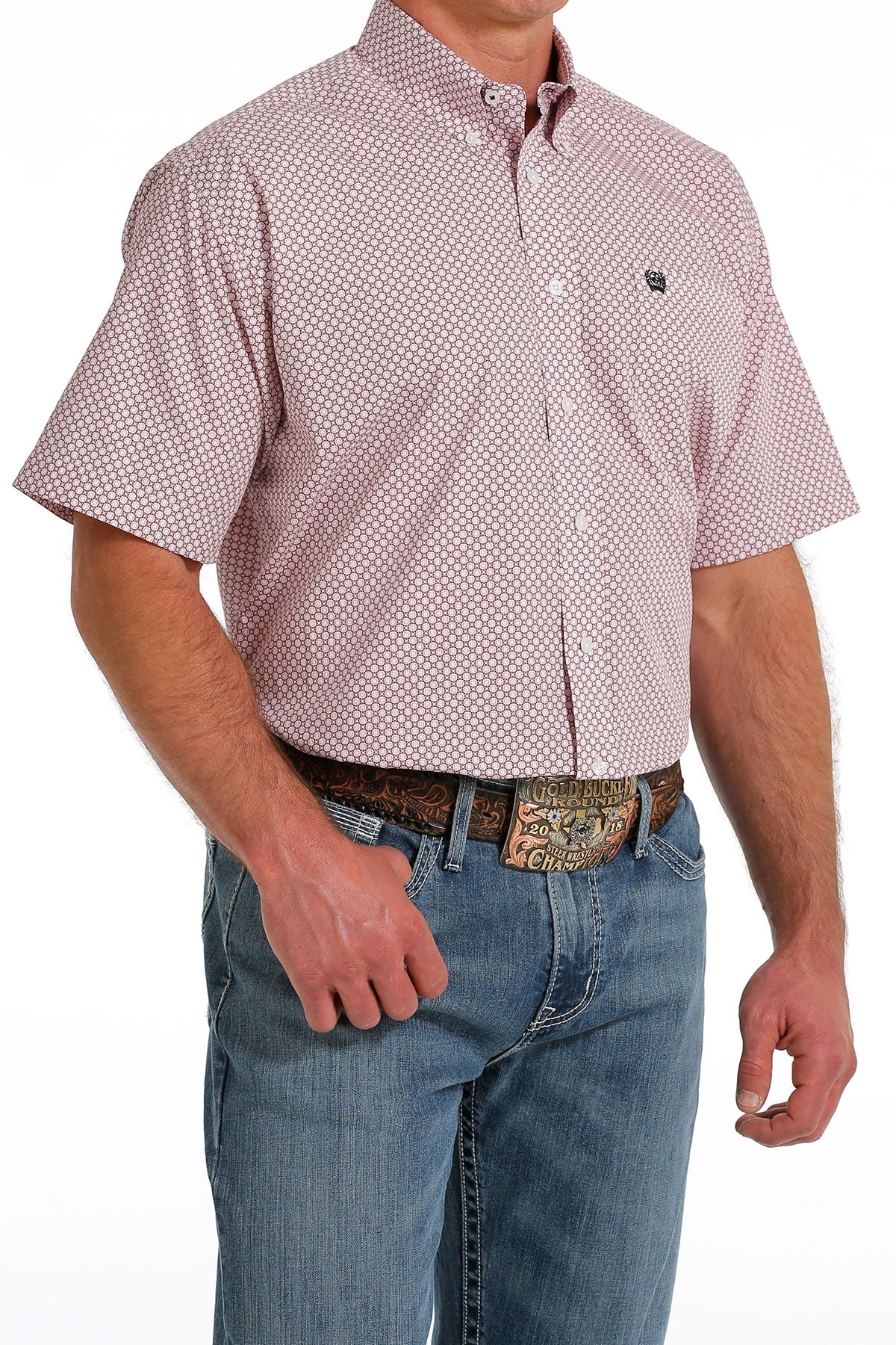 Cinch Men's Geometric Pink Print Button Down