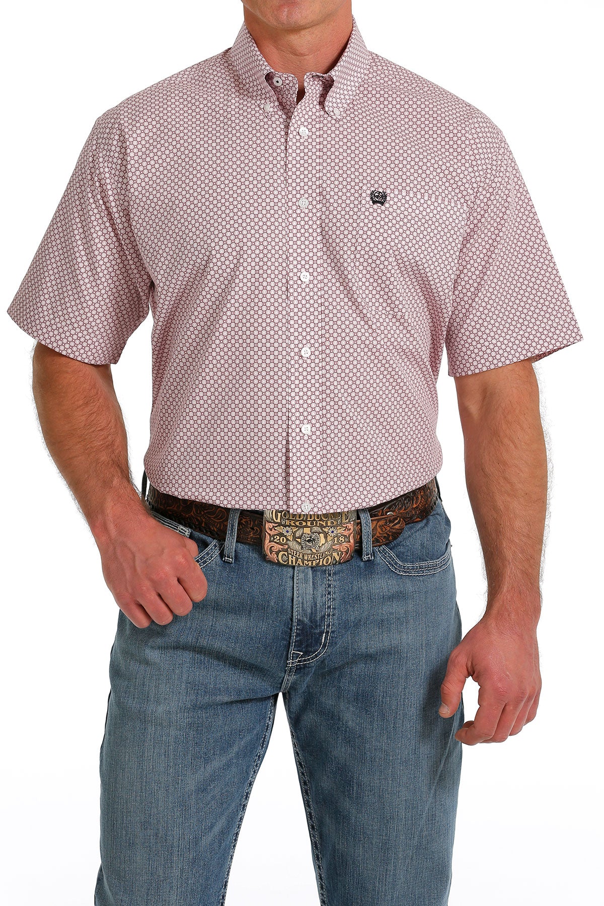 Cinch Men's Geometric Pink Print Button Down