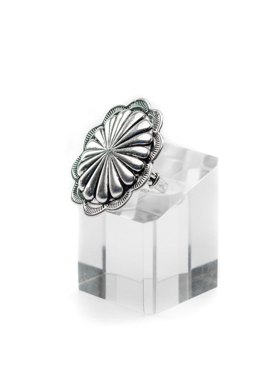 Large Burnished Silver Adjustable Concho Ring