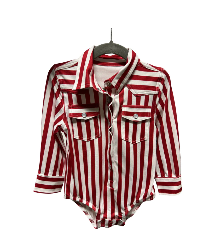 The Red Stripe Lane Frost Insprired Pearl Snap Onesie