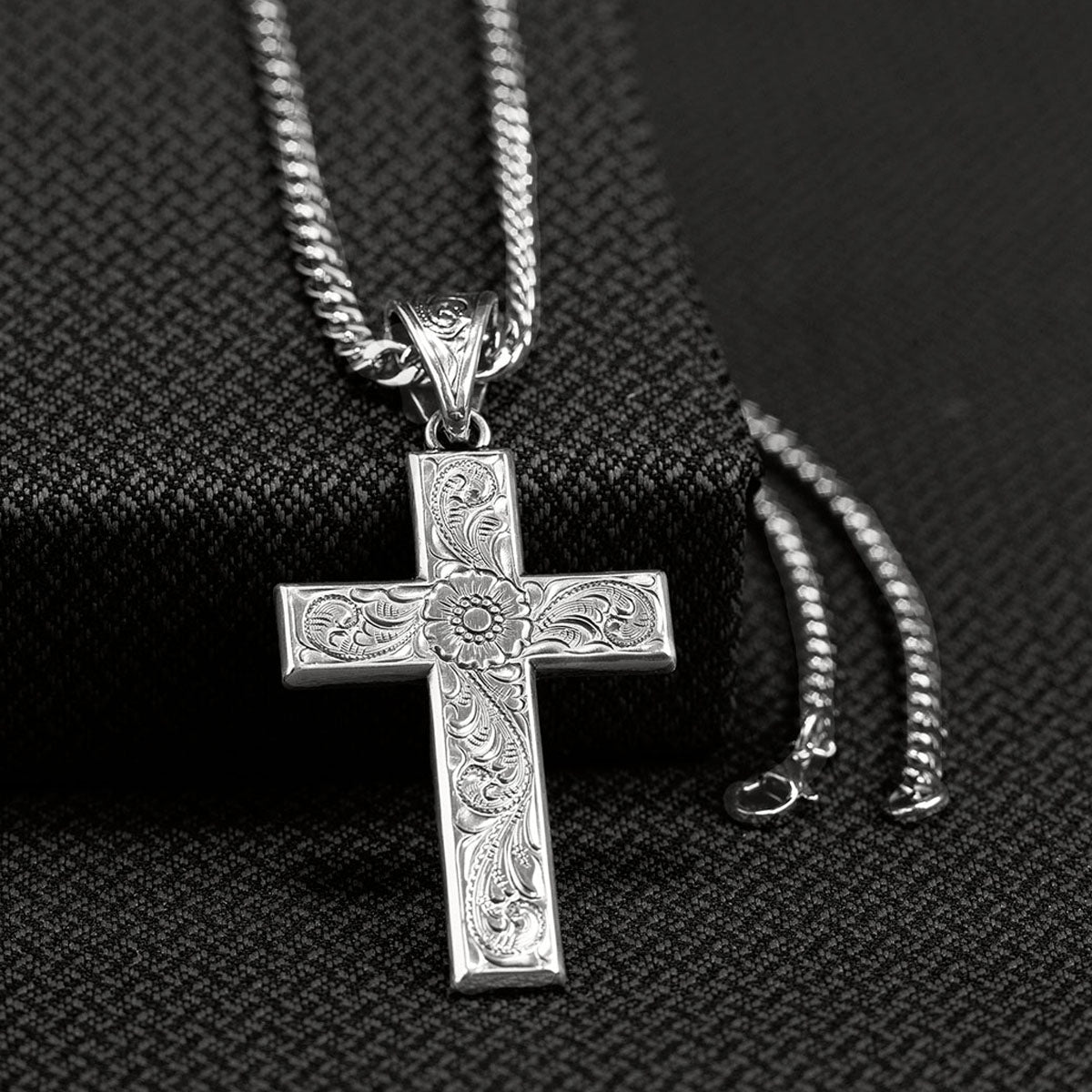 Men's Twister Silver Scrolled Cross Necklace