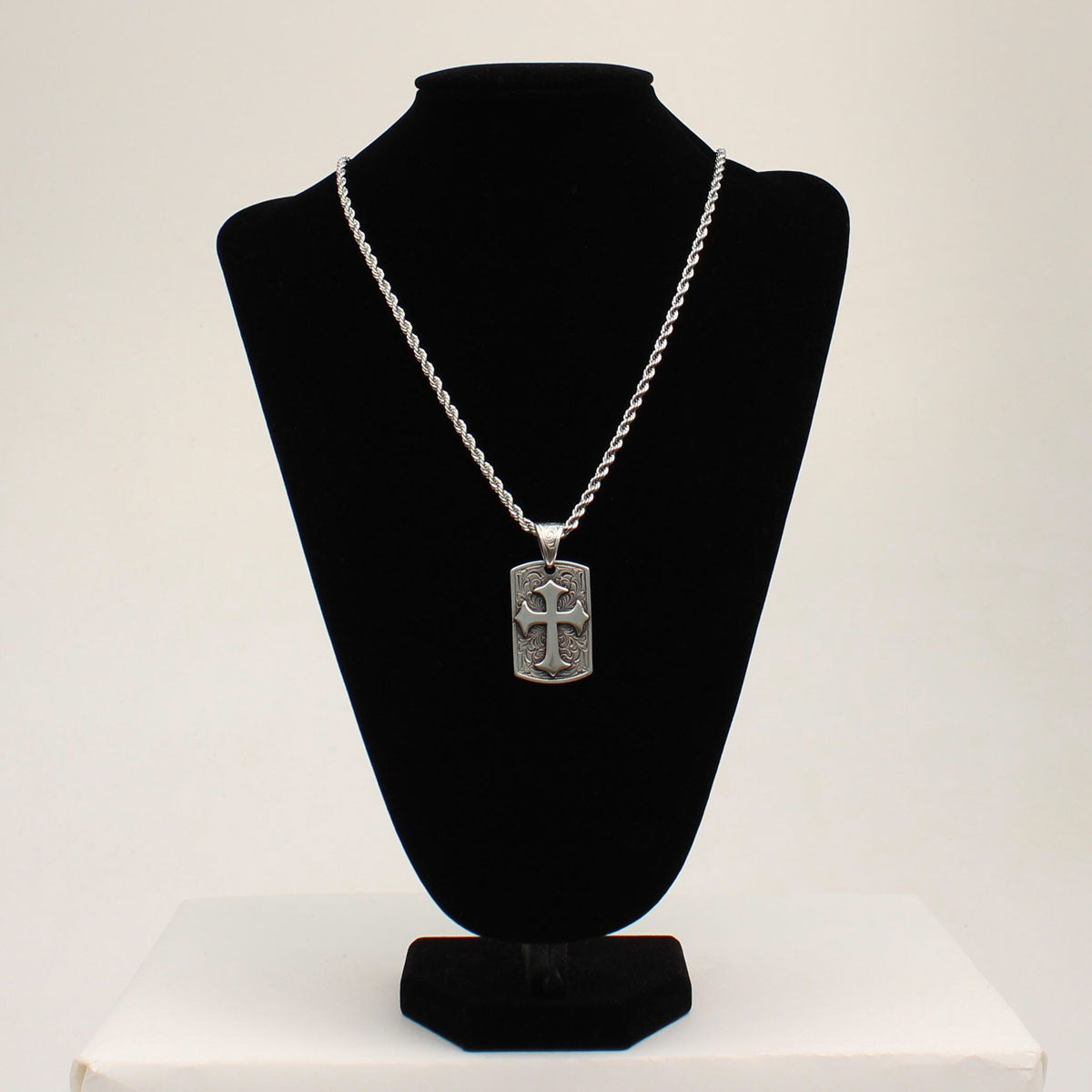 Men's Floral Cross Dog Tag Necklace