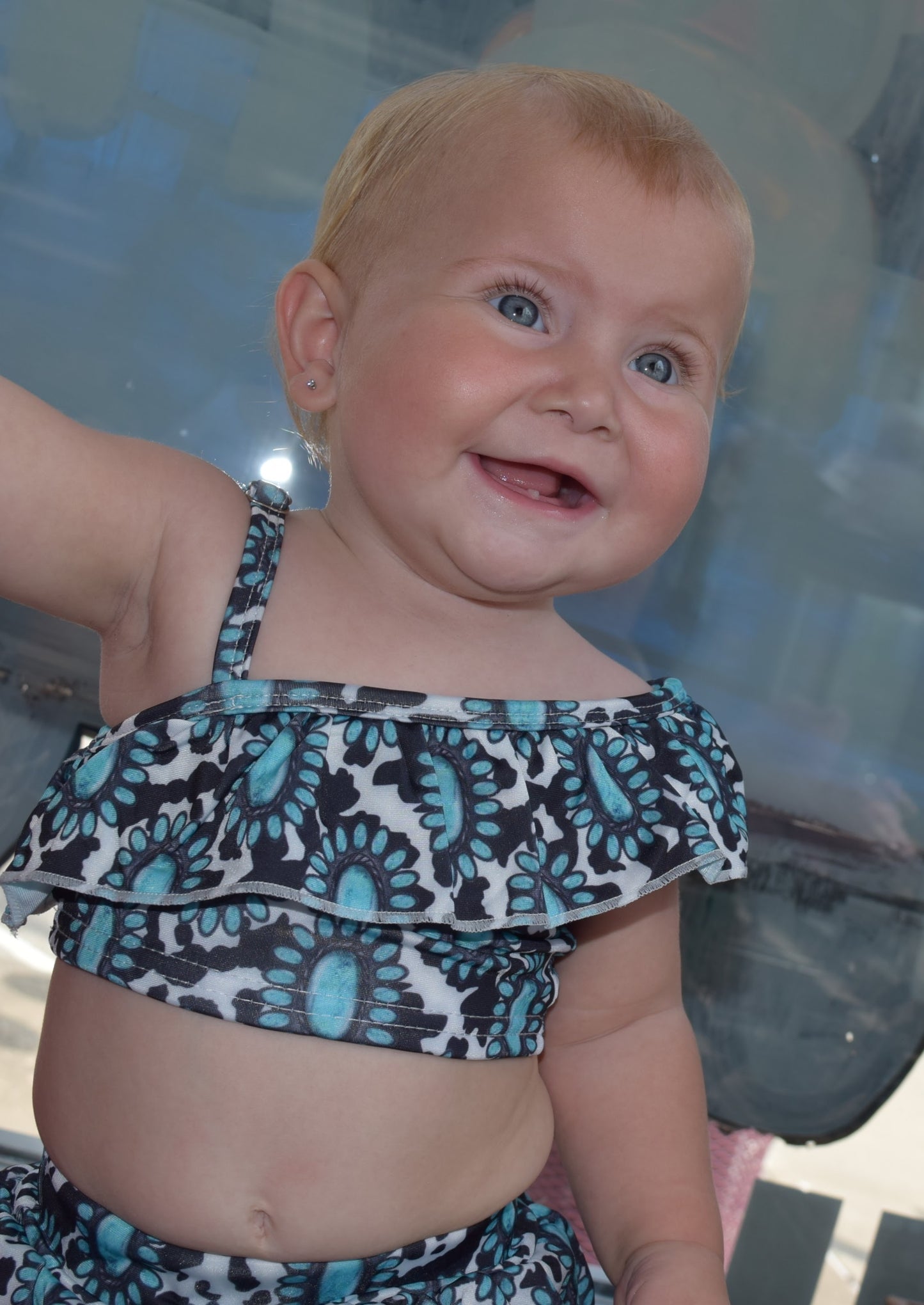 Girls Turquoise Squash Blossom Swimsuit