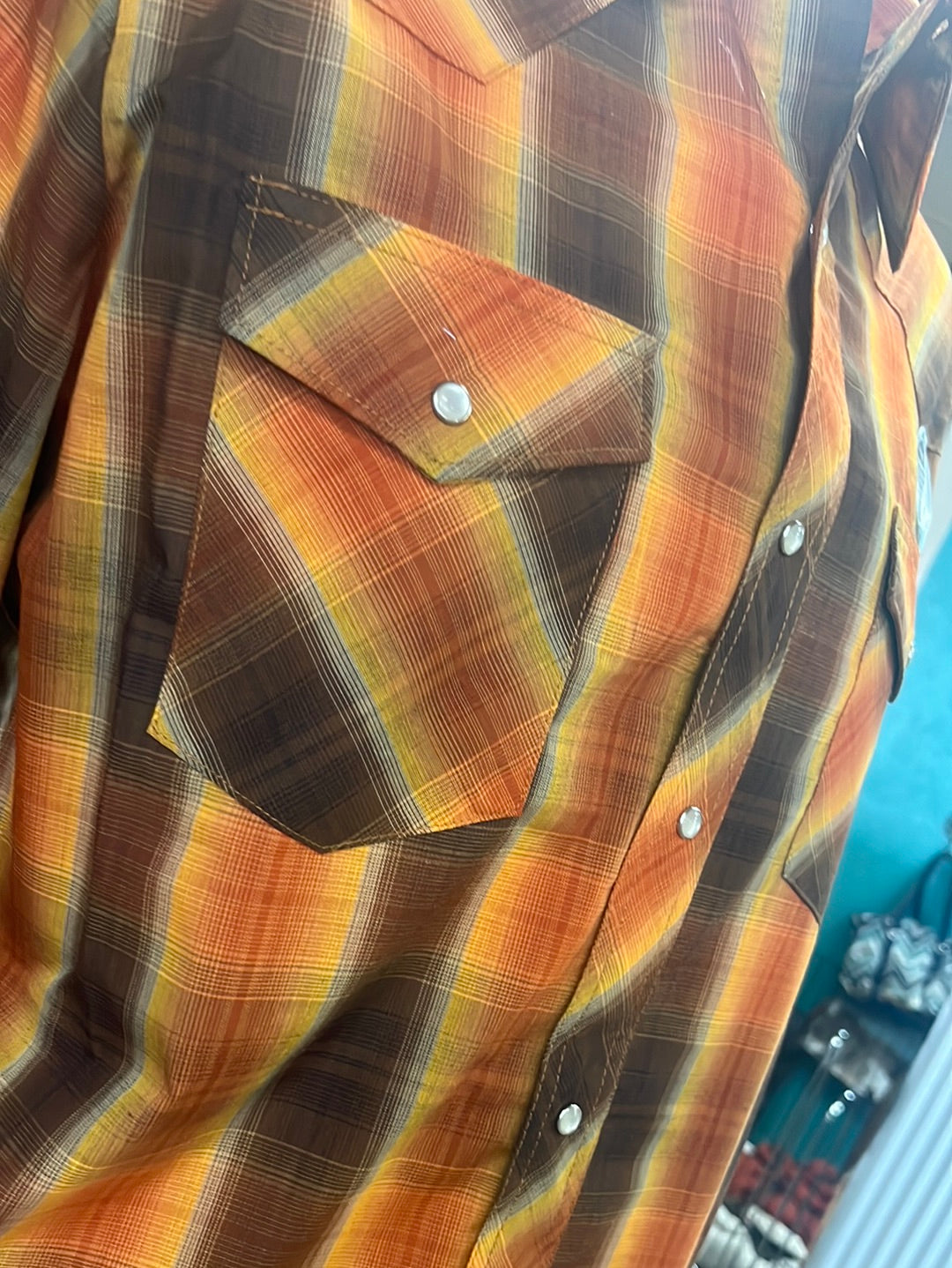 Mens Orange and Brown Wrangler Button Up Shirt