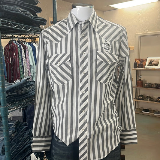 Mens Black and White Wide Striped Wrangler Button Up Shirt