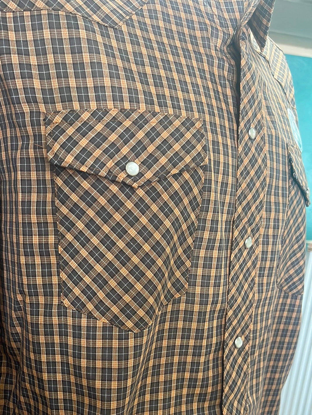 Mens Rust Orange and Black Wrangler Button Up Shirt