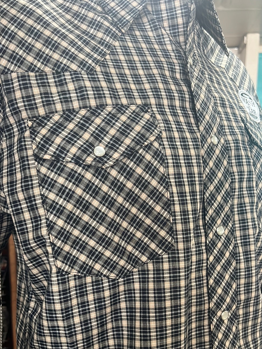 Mens Taupe and Black Wrangler Button Up Shirt