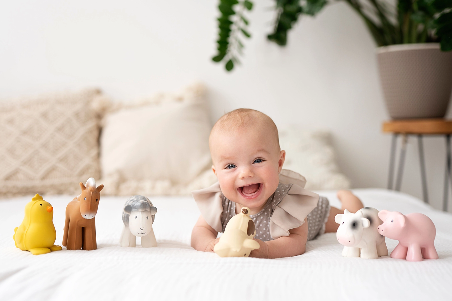 Natural Organic Rubber Teether, Rattle & Bath Toy