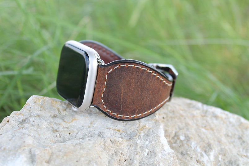 Brown Distressed Tear Drop Leather Watch Band