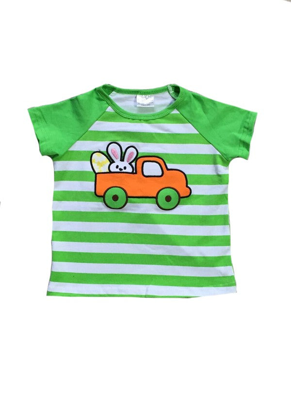 Boys Green and White Stripe Bunny Shirt