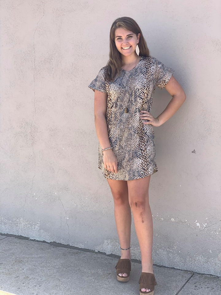 Women's Brown and Cream Snake Skin Dress