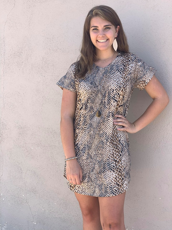 Women's Brown and Cream Snake Skin Dress