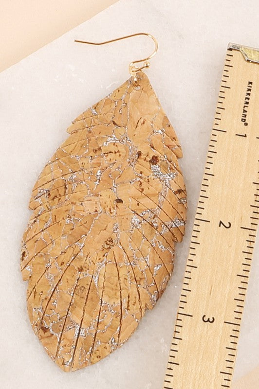 Natural Leaf Cork Dangling Earrings