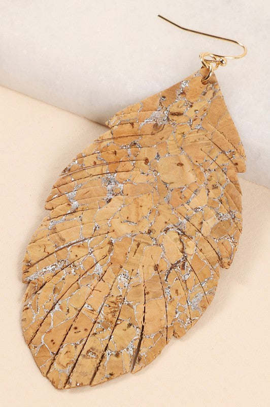 Natural Leaf Cork Dangling Earrings