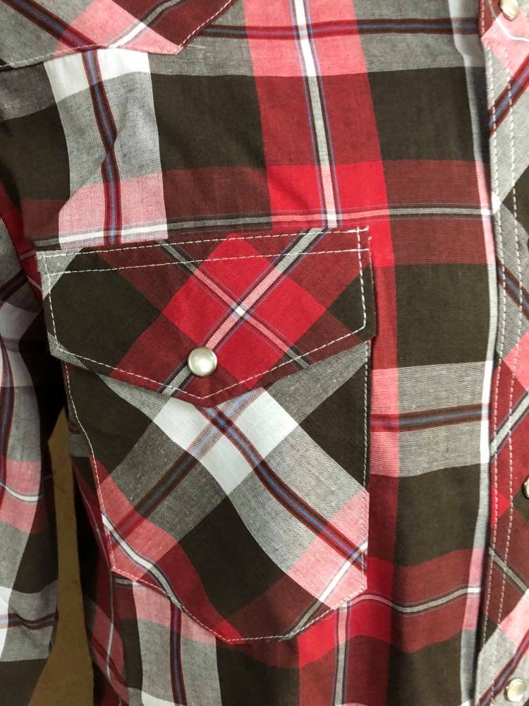 Wrangler Sport Reds With Brown Plaid Snap Shirt