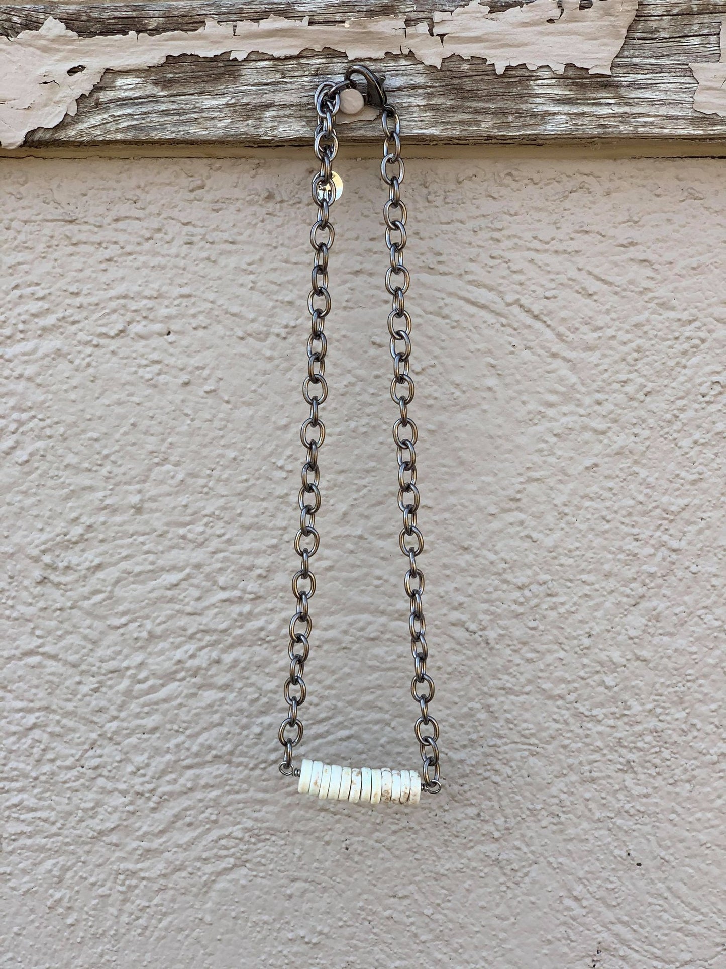 White Bone Round Bar Stone Chain Necklace