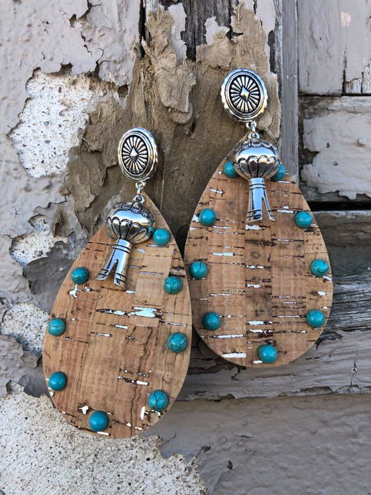Western Concho Style Squash Blossom with Turquoise Stone