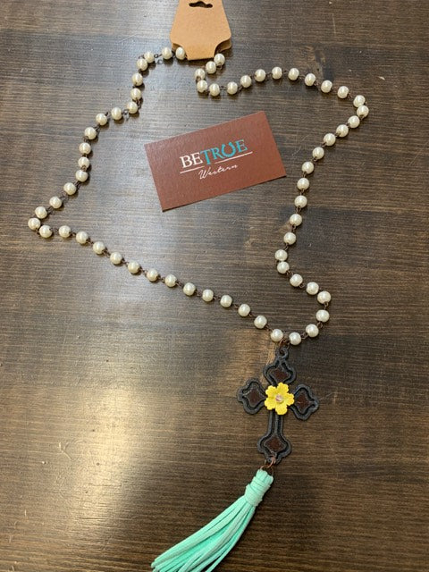 The Pearl and Tassel Cross Necklace