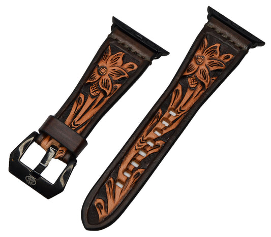 Leather Tapered Natural Floral Apple Watch Band