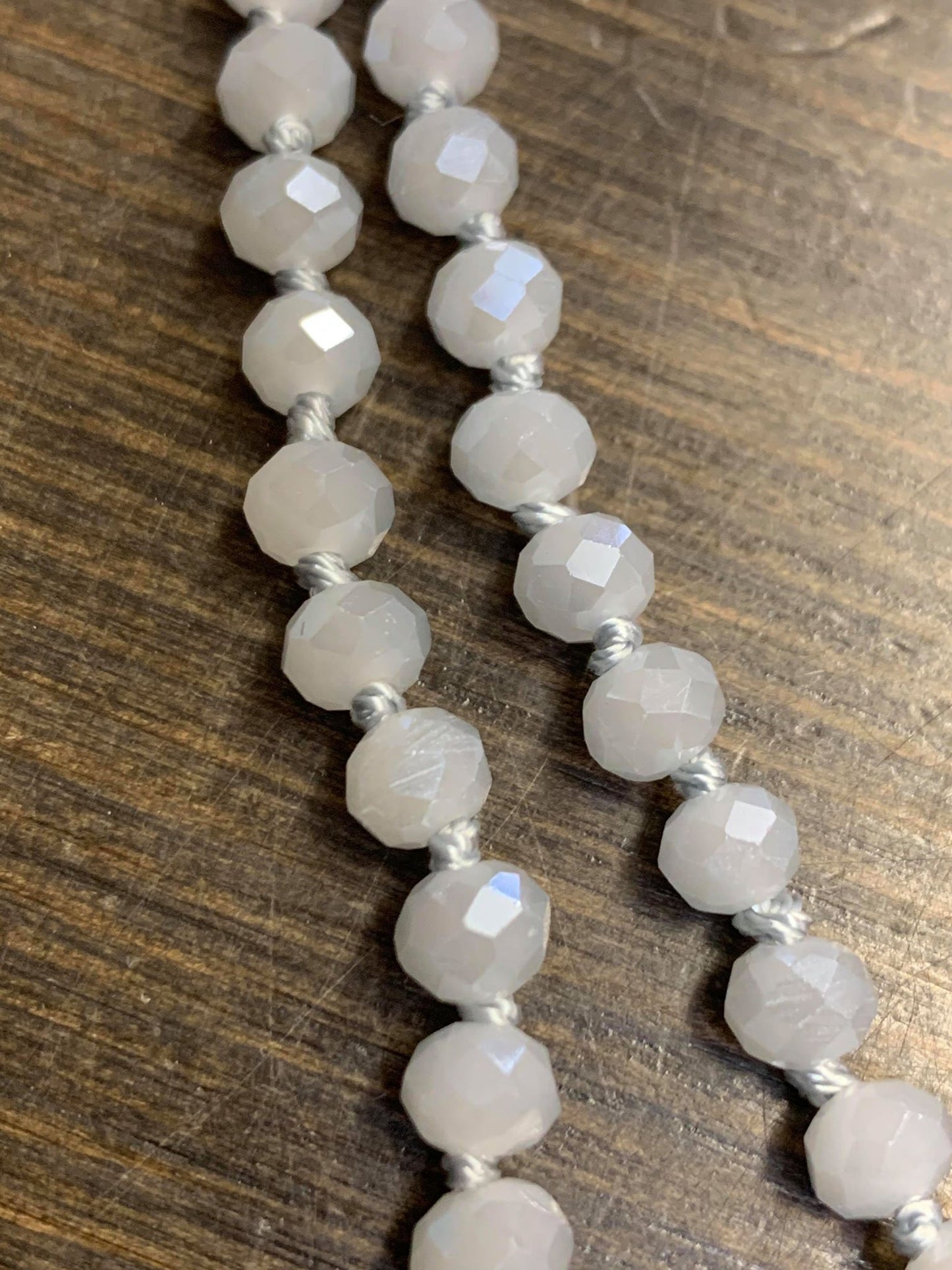 Grey Long Crystal Beaded Necklace