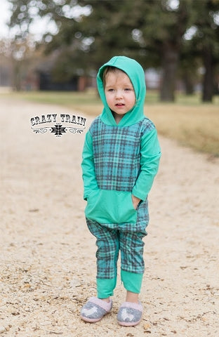 Crazy Train Plaid Yah Turquoise Hooded Jumper