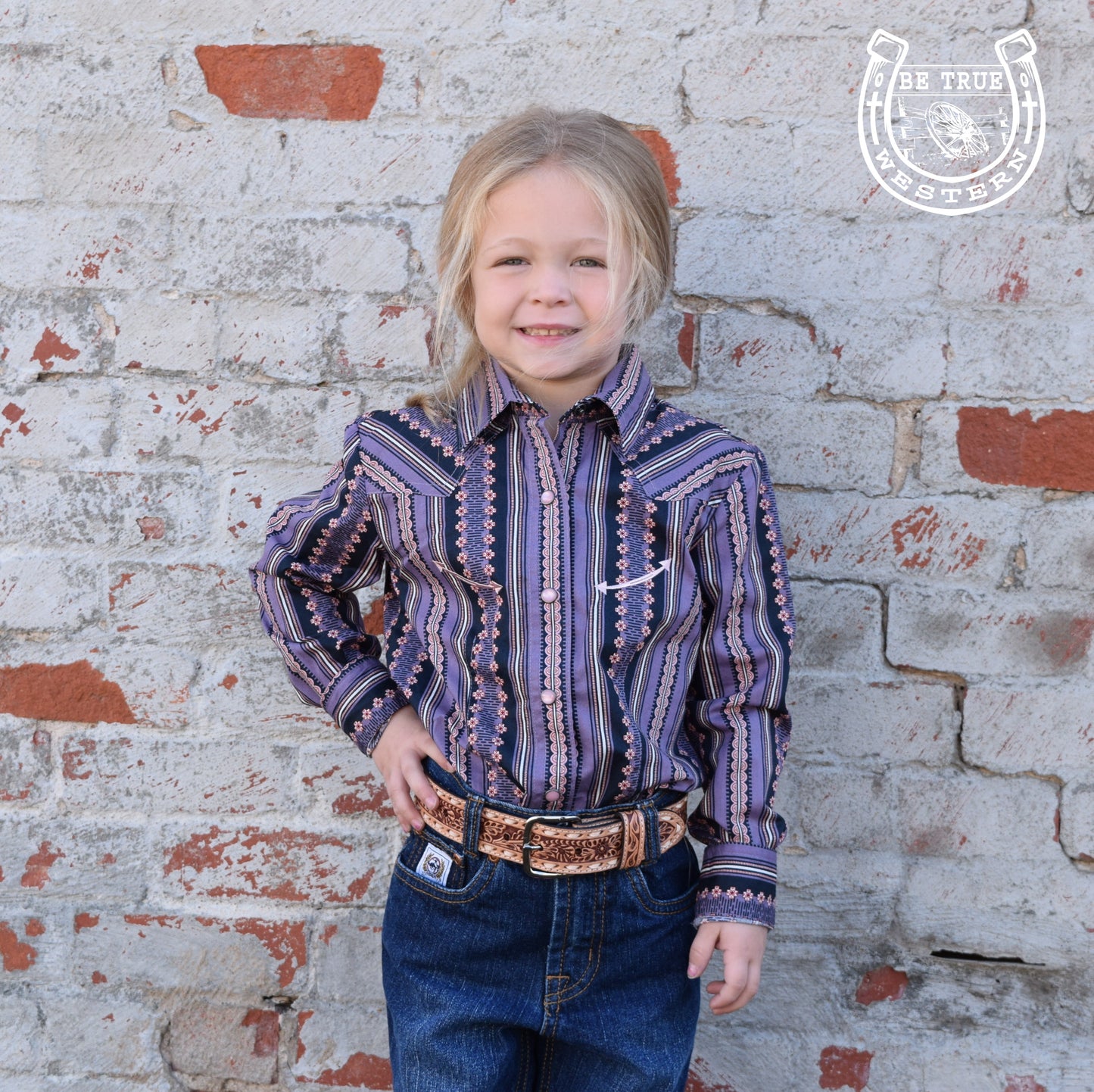 The Girls Purple Aztec Pearl Snap