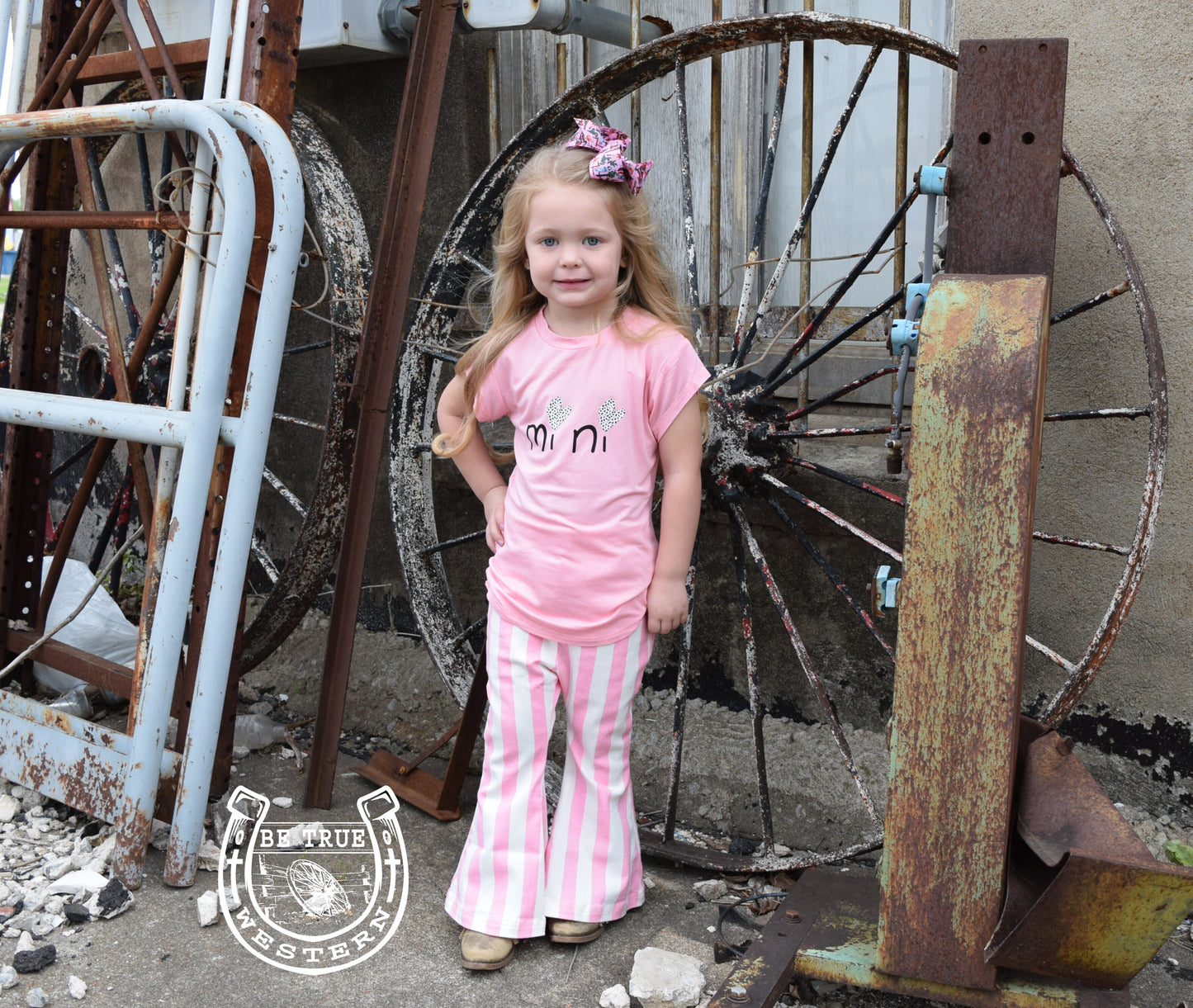 Boho Pink and White Strip Denim Bells